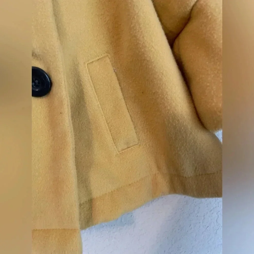 Max Studio toddler girls mustard yellow pea coat with bows on bell sleeves 3T